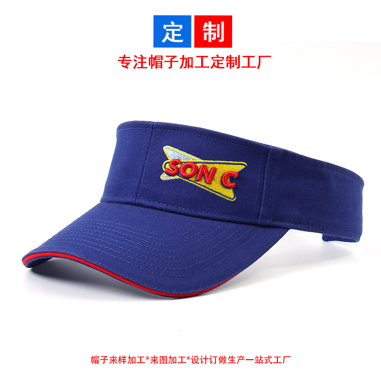 藍色立體刺繡空頂帽